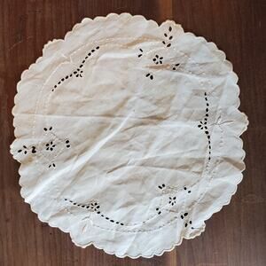 Vintage Doily Embroidery w/ Cutouts Off White 10 Inch Scallop Edge